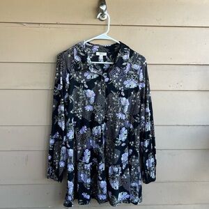 Style & Co. Floral Boho Tunic Top Size M Modest Casual Hippie